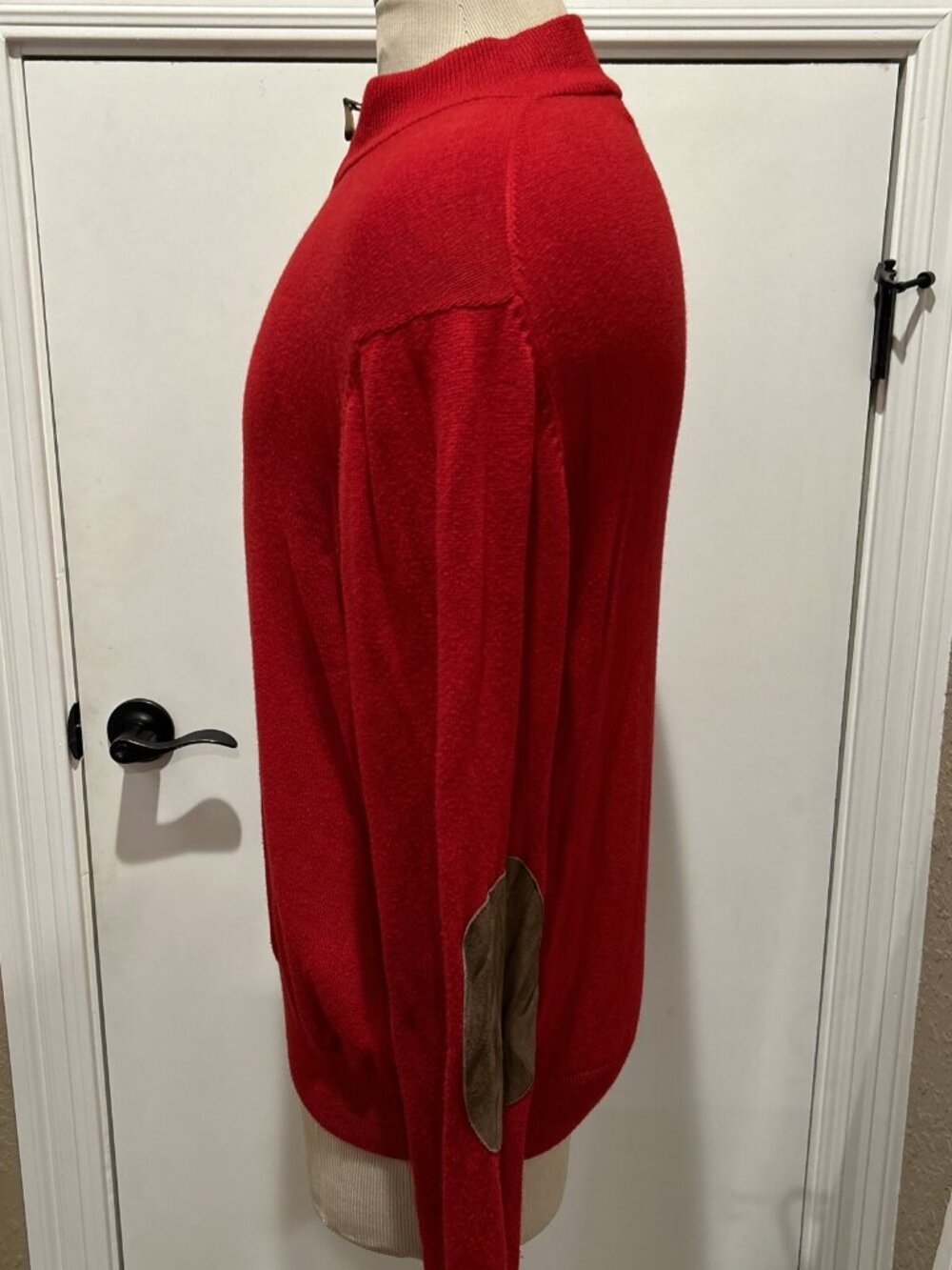 Vineyard Vines Sweater Mens L Red Pullover 1/4 Zip Pima Baby Alpaca Elbow Patch - Picture 5 of 11